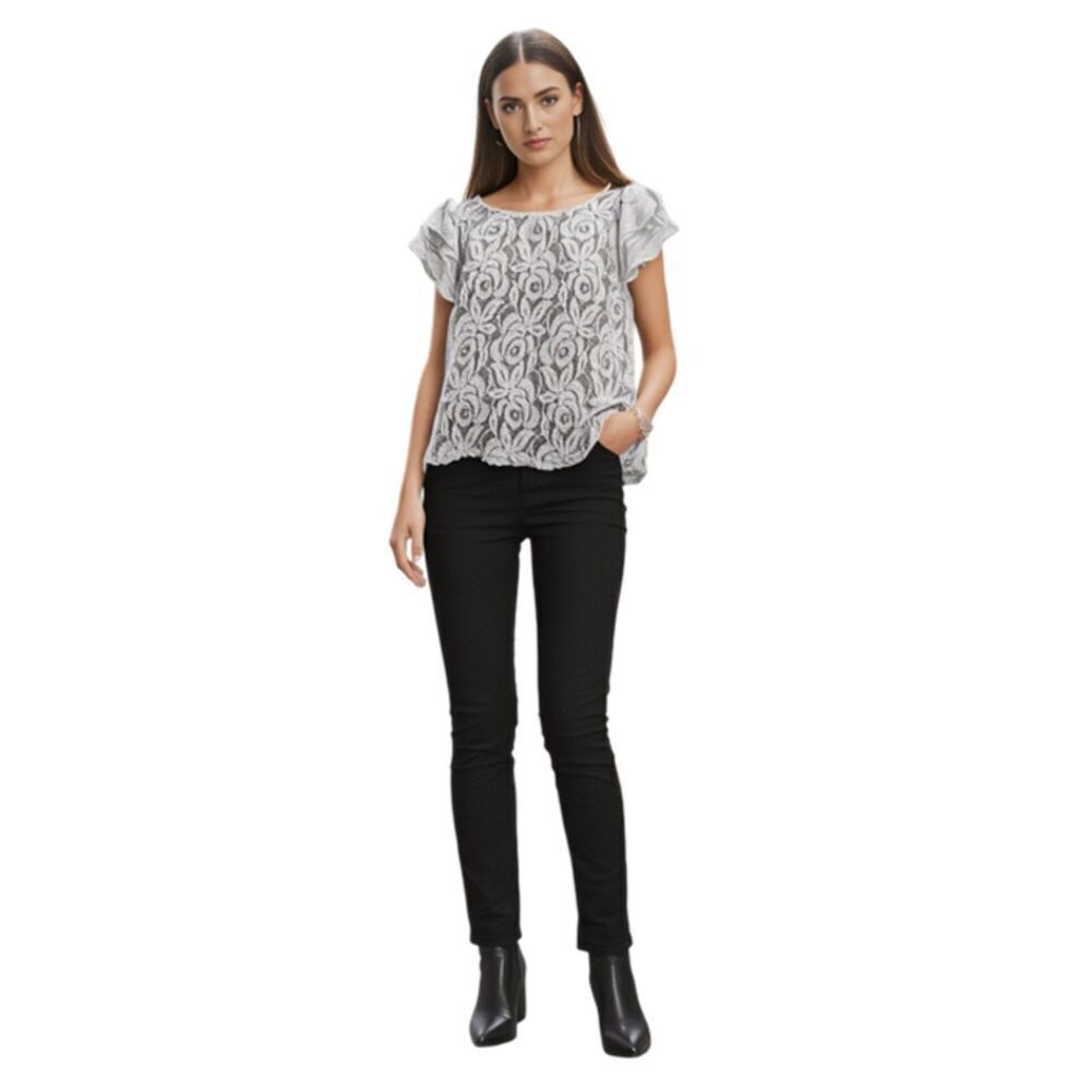 KLD Signature Cream Lace Ruffle Sleeve Top l Size M